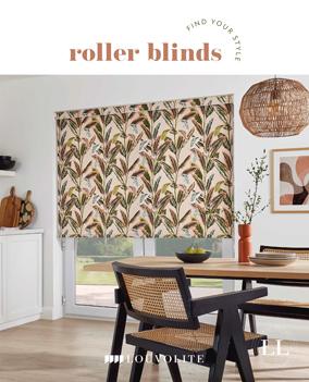 Stylish roller blinds featuring a botanical leaf pattern for modern window dressing.