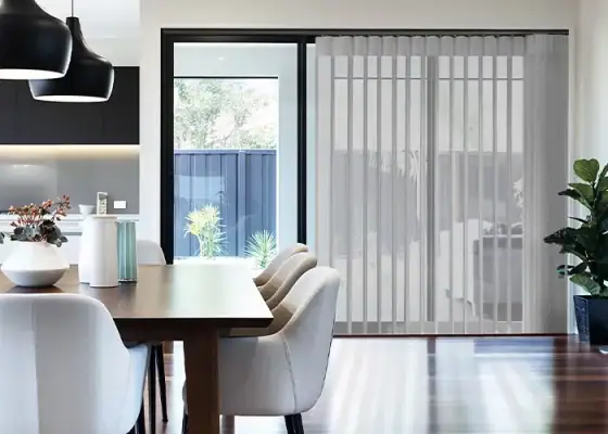 Vertical blinds for home interior shading solutions.