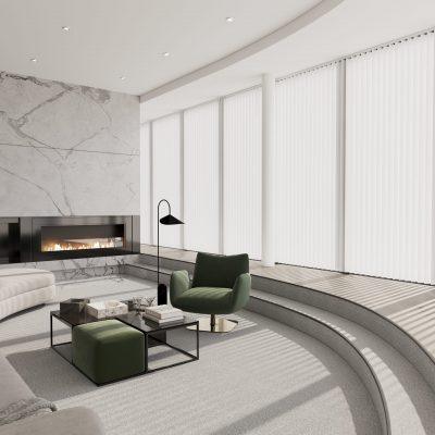 Sovereign shading systems with vertical blinds provide stylish sun protection and privacy.