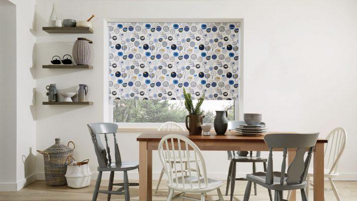 Contemporary window blinds with patterned design for stylish shading solutions.
