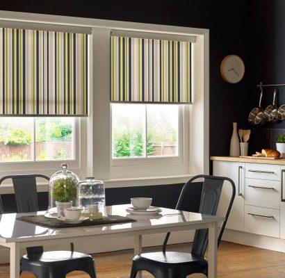 High-quality striped window blinds by Sovereign Shading Systems, perfect for stylish and functional.