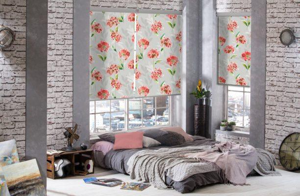 Custom floral roller blinds for modern interiors.