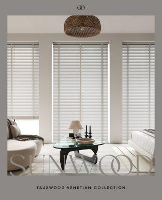 Modern Venetian blinds from Sovereign Shading Systems in a stylish living room.