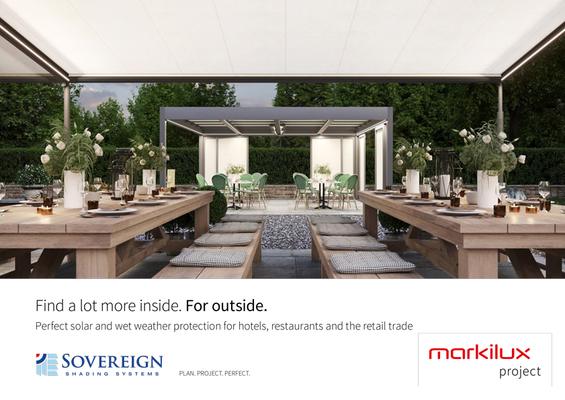 High-quality outdoor shading solutions by Sovereign Shading Systems for restaurants, hotels, and ret.