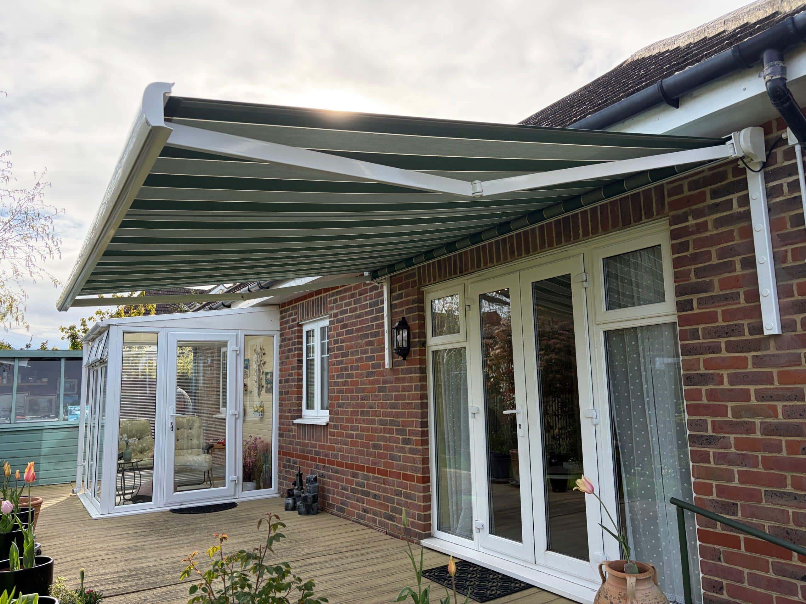 High-quality retractable awning providing shade and weather protection for patios and gardens.